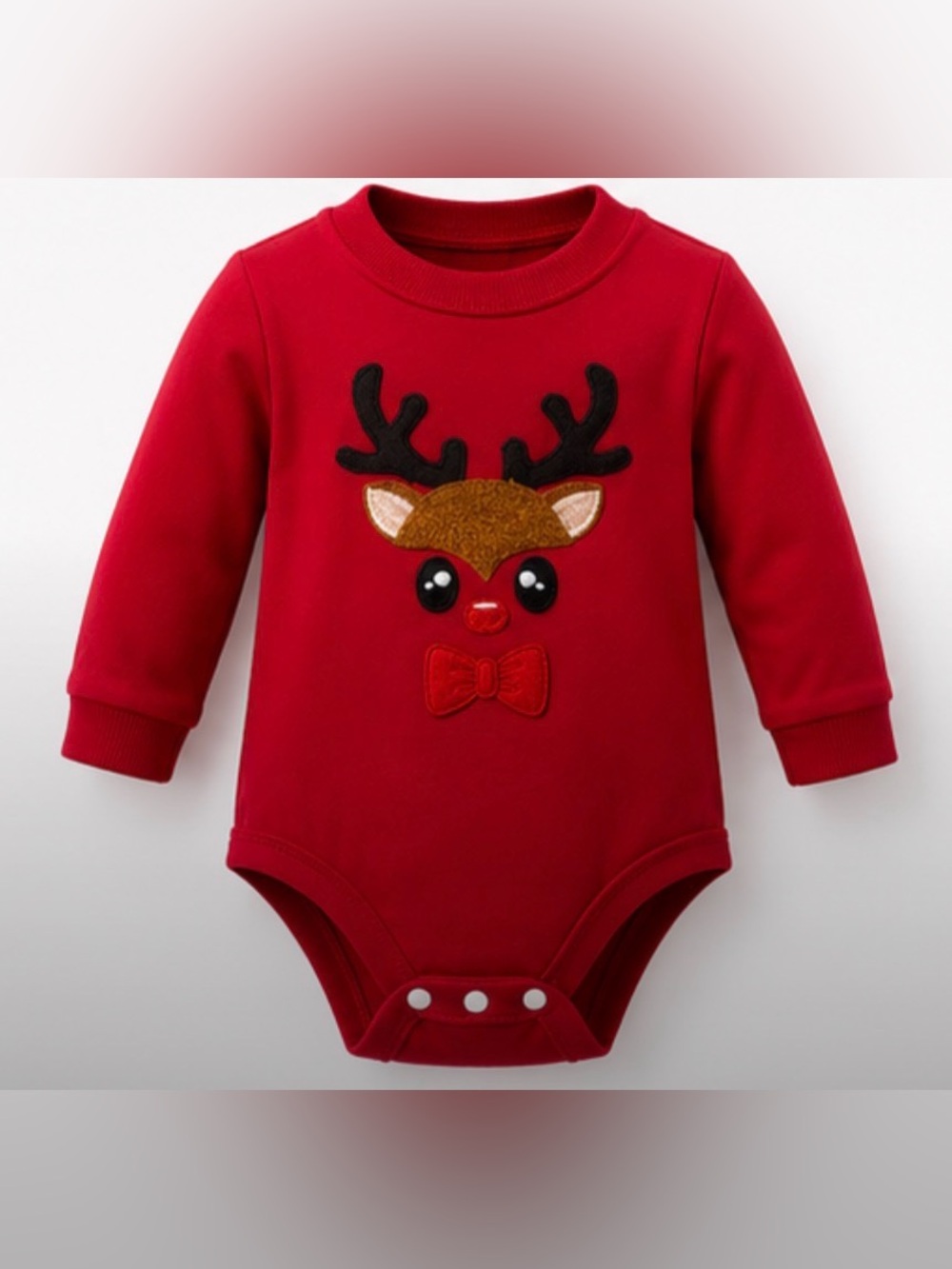 Red Reindeer Appliqué Baby One-Piece Onesie 3-6 Months